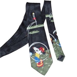 Disney Mickey Mouse Unlimited Tie Golf Mens Neck Black Green Swing Vintage